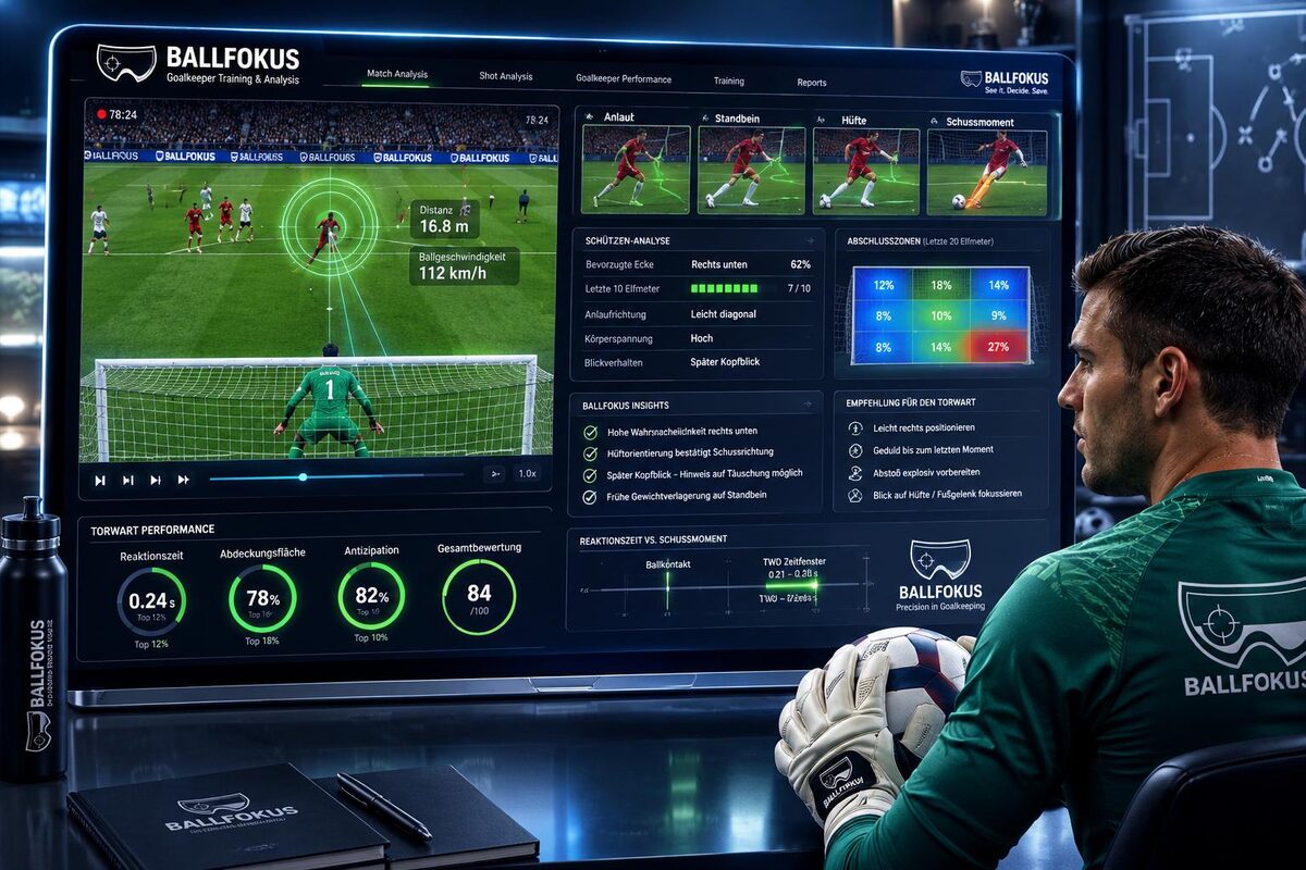 Sportbezogene Analyse: Torwart-Performance-Auswertung am Bildschirm